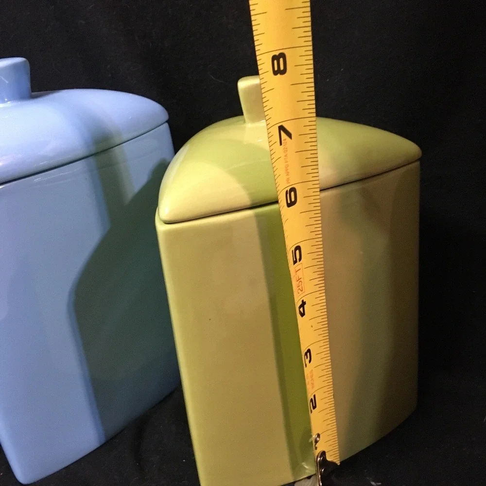 Oneida VTG MCM Buffalo China Triangle Canister Set of 3 Red Blue Green EUC Rare